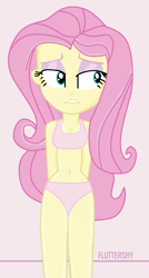 Size: 1120x2095 | Tagged: safe, alternate version, artist:grapefruitface1, derpibooru original, character:fluttershy, my little pony:equestria girls, belly button, bikini, breasts, cleavage, clothing, female, missing accessory, pinup, shading, solo, swimsuit