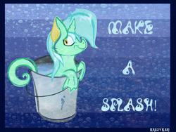 Size: 1280x960 | Tagged: safe, artist:krazykari, character:lyra heartstrings, species:sea pony, bubble, bucket, female, seahorse, seaponified, seapony lyra, smiling, solo, species swap, water