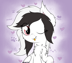 Size: 2336x2048 | Tagged: safe, artist:kimjoman, oc, oc only, species:pegasus, species:pony, blep, chest fluff, commission, cute, cute little fangs, ear fluff, fangs, female, heart, heart eyes, looking at you, one eye closed, raised hoof, silly, solo, tongue out, wingding eyes, wink