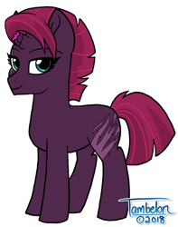 Size: 811x1031 | Tagged: safe, artist:tambelon, character:tempest shadow, species:pony, species:unicorn, my little pony: the movie (2017), alternate hairstyle, broken horn, eye scar, female, mare, scar, simple background, smiling, solo
