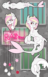 Size: 1214x1920 | Tagged: safe, artist:beardie, oc, oc only, oc:rainy skies, long tongue, original species, reference sheet, shark pony, solo, tongue out