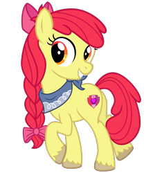 Size: 3000x3200 | Tagged: safe, artist:cheezedoodle96, character:apple bloom, species:earth pony, species:pony, .svg available, adolescence, alternate hairstyle, bow, braid, female, filly, headcanon, looking at you, neckerchief, older apple bloom, simple background, smiling, solo, svg, teenage apple bloom, teenager, transparent background, unshorn fetlocks, vector