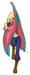 Size: 1401x3474 | Tagged: safe, artist:artemis-polara, community related, character:paprika paca, species:human, them's fightin' herds, boots, clothing, eyes closed, female, happy, humanized, pants, poncho, raised leg, shoes, simple background, solo, transparent background
