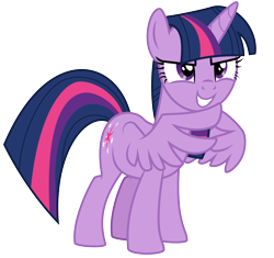Size: 3719x3500 | Tagged: safe, alternate version, artist:masem, character:twilight sparkle, character:twilight sparkle (alicorn), species:alicorn, species:pony, episode:the mean 6, g4, my little pony: friendship is magic, .ai available, female, high res, mare, simple background, smiling, smirk, solo, steepling, transparent background, vector, wing hands