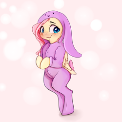 Size: 3200x3200 | Tagged: safe, artist:miokomata, character:fluttershy, species:pegasus, species:pony, animal costume, bunny costume, bunnyshy, clothing, commission, costume, cute, female, kigurumi, mare, shyabetes, solo