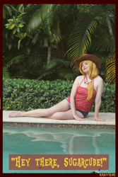 Size: 3456x5184 | Tagged: safe, artist:krazykari, character:applejack, species:human, clothing, cosplay, costume, hat, irl, irl human, photo, shirt, shorts, solo, swimming pool