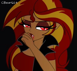 Size: 1340x1236 | Tagged: safe, artist:cbear624, character:sunset shimmer, my little pony:equestria girls, blood, fangs, female, solo, vampire