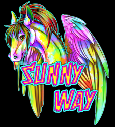 Size: 902x1000 | Tagged: safe, artist:sunny way, rcf community, oc, oc only, oc:sunny way, species:pegasus, species:pony, color, color porn, colorful, eyestrain warning, female, horse, logo, mare, needs more saturation, rainbow, solo, tail