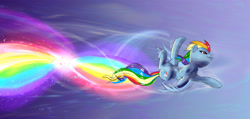 Size: 2406x1148 | Tagged: safe, artist:xbi, character:rainbow dash, species:pegasus, species:pony, barrel roll, female, flexible, flying, mare, rainbow, solo, wavy mouth
