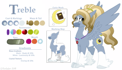 Size: 1485x860 | Tagged: safe, artist:tambelon, oc, oc only, oc:bedtime story, oc:treble, ponysona, species:classical hippogriff, species:hippogriff, blaze (coat marking), feathered fetlocks, female, genderfluid, piebald colouring, reference sheet, socks (coat marking), solo, spread wings, wings