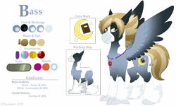 Size: 1505x905 | Tagged: safe, artist:tambelon, oc, oc only, oc:bedtime story, oc:treble, ponysona, species:classical hippogriff, species:hippogriff, blaze (coat marking), feathered fetlocks, male, piebald colouring, reference sheet, rule 63, socks (coat marking), solo, spread wings, wings