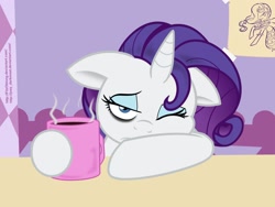 Size: 1600x1200 | Tagged: safe, artist:fitzoblong, artist:joey darkmeat, character:rarity, coffee, colored, drink, female, morning ponies, mug, solo