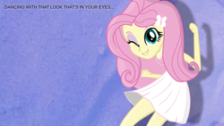 Size: 1920x1080 | Tagged: safe, artist:efk-san, artist:grapefruitface1, edit, character:fluttershy, my little pony:equestria girls, dancing, one eye closed, song reference, stop loving you, toto (band), wink