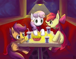 Size: 3300x2550 | Tagged: safe, artist:fauxsquared, character:apple bloom, character:rainbow dash, character:scootaloo, character:sweetie belle, species:pegasus, species:pony, cutie mark crusaders, diner, drink, food, french fries, restaurant