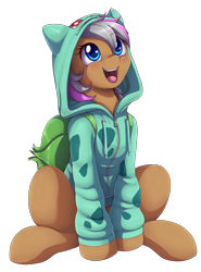 Size: 2150x2900 | Tagged: safe, artist:evomanaphy, oc, oc only, species:pony, bulbasaur, clothing, commission, crossover, cute, hoodie, ocbetes, open mouth, pokémon, simple background, solo, transparent background