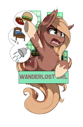 Size: 1725x2625 | Tagged: safe, artist:beardie, oc, species:earth pony, species:pony, badge, bed, chest fluff, con badge, food, freckles, pictogram, shower, simple background, socks (coat marking), text, transparent background