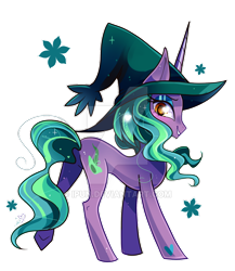 Size: 600x691 | Tagged: safe, artist:ipun, oc, oc only, oc:poison sery, species:pony, species:unicorn, clothing, deviantart watermark, female, hat, heart eyes, mare, simple background, smiling, solo, transparent background, watermark, wingding eyes, witch hat
