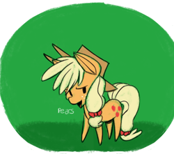 Size: 500x441 | Tagged: safe, artist:fauxsquared, part of a set, character:applejack, species:earth pony, species:pony, clothing, cowboy hat, dishonorapple, female, freckles, hat, heresy, hilarious in hindsight, pearesy, pearjack, solo