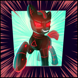 Size: 1306x1306 | Tagged: safe, artist:xbi, oc, oc only, species:earth pony, species:pony, album cover, red and black oc, red eyes, robot, robot pony, solo