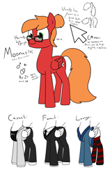 Size: 1445x2244 | Tagged: safe, artist:moonatik, oc, oc only, oc:moonatik, species:pegasus, species:pony, band reference, bisexual, clothing, cutie mark, dressing gown, glasses, hair bun, hoodie, male, necktie, nerd, ponytail, reference sheet, socks, solo, stallion, striped socks, suit, wings