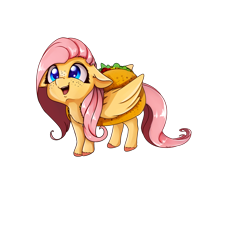 Size: 3200x3500 | Tagged: safe, artist:miokomata, character:fluttershy, species:pegasus, species:pony, chest fluff, clothing, costume, cute, ear fluff, female, filly, floppy ears, fluttertaco, folded wings, food, food costume, freckles, happy, open mouth, pony as food, raised hoof, raised leg, shoulder fluff, shyabetes, simple background, smiling, solo, taco, tacoshy, transparent background, wing fluff, wings