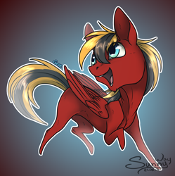 Size: 1200x1204 | Tagged: safe, artist:sunny way, rcf community, oc, oc only, oc:gear, species:pegasus, species:pony, chibi, gift art, male, open mouth, solo, stallion, wings