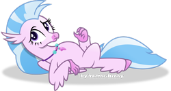 Size: 1024x549 | Tagged: safe, artist:vector-brony, character:silverstream, species:classical hippogriff, species:hippogriff, feathered fetlocks, female, jewelry, necklace, on back, quadrupedal, simple background, skeptical, solo, transparent background, vector