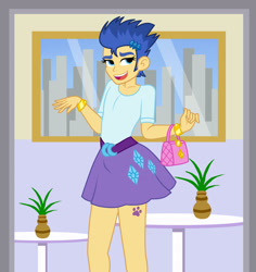 Size: 1700x1800 | Tagged: safe, artist:mashoart, character:flash sentry, my little pony:equestria girls, accessory swap, alternative cutie mark placement, clothes swap, clothing, crossdressing, crotch bulge, girly sentry, implied bestiality, implied gay, implied shipping, implied spike, inner thigh cutie mark, looking at you, miniskirt, open mouth, paw print, paw prints, purse, skirt, solo, virginity cutie mark