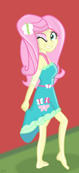 Size: 550x1193 | Tagged: safe, artist:grapefruitface1, derpibooru original, character:fluttershy, g4, my little pony: equestria girls, my little pony:equestria girls, barefoot, feet, female, lighting, looking at you, new outfit, one eye closed, seductive look, shading, solo, wink