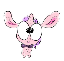 Size: 982x932 | Tagged: safe, artist:xbi, oc, oc:lapush buns, species:pony, species:rabbit, species:unicorn, bow tie, bunny ears, bunnycorn, chibi, hybrid, large eyes, simple background, solo, white background