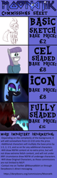 Size: 1080x3382 | Tagged: safe, artist:moonatik, character:fizzlepop berrytwist, character:maud pie, character:nightmare moon, character:princess luna, character:tempest shadow, oc, oc:rosa maledicta, species:alicorn, species:pony, species:unicorn, equestria at war mod, newbie artist training grounds, my little pony: the movie (2017), armor, atg 2018, blood, bone, broken horn, bust, castle, cave, cloak, clothing, commission info, dress, evil grin, eye scar, fire, grin, hair bun, helmet, irrational exuberance, lightning, magic, necromancer, out of character, portrait, rain, scar, shoes, simple background, sketch, skull, slit eyes, smiling, space, stars, surprised, text, transparent background