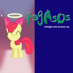 Size: 2000x2000 | Tagged: safe, artist:chreshosk, artist:grapefruitface1, character:apple bloom, cute, female, genesis, halo, implied twilight sparkle, innocent, parody, self promotion, single cover, smiling, solo, vector used