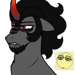 Size: 500x500 | Tagged: safe, artist:tambelon, character:king sombra, species:pony, species:unicorn, bust, curved horn, facial hair, goatee, grumpy, horn, male, missing accessory, sideburns, slit eyes, solo, tired
