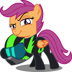 Size: 4170x4188 | Tagged: safe, artist:vector-brony, character:scootaloo, species:pegasus, species:pony, episode:the washouts, g4, my little pony: friendship is magic, absurd resolution, clothing, female, filly, helmet, pint-sized dynamite, raised eyebrow, simple background, solo, transparent background, uniform, vector, washouts uniform