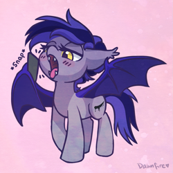 Size: 1029x1029 | Tagged: safe, artist:dawnfire, oc, oc only, oc:inky, species:bat pony, bat pony oc, blushing, cellphone, fangs, mawshot, open mouth, phone, selfie, smartphone, solo, tongue out, wing claws, wing hold