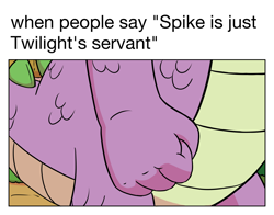 Size: 2084x1634 | Tagged: safe, alternate version, artist:pony-berserker, character:spike, species:dragon, 2018, arthur's fist, caption, close-up, english, fist, male, meme, offscreen character, ponified meme, scales, solo, spike's fist, standing
