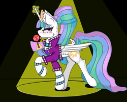 Size: 3504x2800 | Tagged: safe, artist:cuddlelamb, character:coloratura, character:princess celestia, candy, clothing, cosplay, costume, food, glowing horn, levitation, licking, lollipop, magic, telekinesis, tongue out