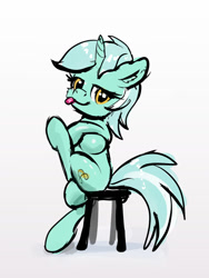 Size: 1047x1390 | Tagged: safe, artist:xbi, character:lyra heartstrings, species:pony, species:unicorn, female, looking at you, mare, meme, simple background, sitting, sitting lyra, solo, stool, tongue out, white background