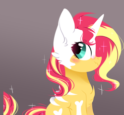Size: 3110x2888 | Tagged: safe, artist:lazuli, character:sunset shimmer, species:pony, species:unicorn, blushing, bone, cheek fluff, chest fluff, ear fluff, female, gradient background, halloween, halloween costume, holiday, mare, scrunchy face, sitting, solo