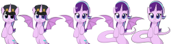 Size: 10574x2741 | Tagged: safe, artist:moonatik, character:starlight glimmer, species:alicorn, species:bat pony, species:lamia, species:pony, species:unicorn, absurd resolution, bat pony alicorn, clothing, coin, commission, cute, female, glimbat, hat, jojo's bizarre adventure, looking at you, original species, simple background, slit eyes, solo, spread wings, stardust crusaders, transparent background, wings