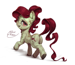 Size: 1080x933 | Tagged: safe, artist:assasinmonkey, oc, oc only, oc:velvet ribbon, species:earth pony, species:pony, dappled, dock, eyeshadow, female, lidded eyes, looking at you, looking back, makeup, mare, muscles, muscular female, open mouth, plot, raised tail, simple background, smiling, solo, tail, text, white background