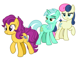 Size: 4000x3000 | Tagged: safe, artist:cheezedoodle96, character:bon bon, character:bon bon (g1), character:lyra heartstrings, character:sweetie drops, species:earth pony, species:pony, species:unicorn, ship:lyrabon, g1, my little pony tales, .svg available, 35th anniversary, angry, bedroom eyes, bon bon is not amused, bonlyrabon, distracted boyfriend meme, female, frown, furrowed brow, g1 to g4, generation leap, generational ponidox, jealous, jealous girlfriend meme, lesbian, lidded eyes, lip bite, mare, meme, ponidox, raised hoof, shipping, simple background, svg, transparent background, unamused, vector, wrongbon