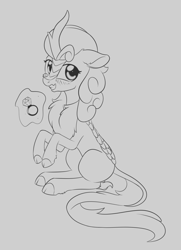 Size: 1164x1608 | Tagged: safe, artist:dusthiel, character:autumn blaze, species:kirin, episode:sounds of silence, g4, my little pony: friendship is magic, diamond ring, female, gray background, grayscale, levitation, looking at you, magic, monochrome, quadrupedal, simple background, solo, telekinesis
