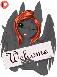 Size: 2000x2700 | Tagged: safe, artist:chapaevv, oc, oc only, oc:noelle, species:anthro, anthro oc, female, looking at you, patreon, patreon logo, simple background, solo, transparent background, wingding eyes
