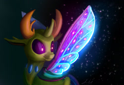 Size: 1646x1132 | Tagged: safe, artist:xbi, character:thorax, species:changeling, species:reformed changeling, episode:to where and back again, g4, my little pony: friendship is magic, antlers, glow, glowing wings, horn, male, smiling, solo, spread wings, tabun art-battle finished after, wings