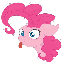 Size: 2635x2640 | Tagged: safe, artist:paskanaakka, derpibooru original, character:pinkie pie, species:earth pony, species:pony, :t, blep, bust, female, floppy ears, mare, messy mane, mismatched eyes, nose wrinkle, portrait, silly, simple background, smiling, solo, tongue out, transparent background, wide eyes