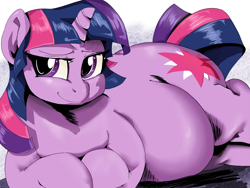 Size: 1200x900 | Tagged: safe, artist:sirmasterdufel, character:twilight sparkle, character:twilight sparkle (unicorn), species:pony, species:unicorn, belly, big belly, chubby, cute, fat, female, lidded eyes, looking at you, mare, smiling, twilard sparkle