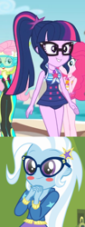 Size: 912x2424 | Tagged: safe, artist:themexicanpunisher, edit, edited screencap, screencap, character:fluttershy, character:pinkie pie, character:trixie, character:twilight sparkle, ship:twixie, episode:best trends forever, episode:unsolved selfie mysteries, g4, my little pony: equestria girls, my little pony:equestria girls, best trends forever: twilight sparkle, blushing, female, geode of sugar bombs, geode of telekinesis, lesbian, magical geodes, shipping