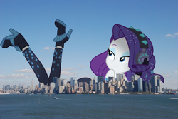 Size: 1280x857 | Tagged: safe, artist:luckreza8, artist:somerandomminion, edit, character:rarity, episode:the other side, g4, my little pony: equestria girls, my little pony:equestria girls, clothing, dress, female, giantess, irl, macro, mega giant, mega rarity, new york, ocean, photo, solo, story in the source, vector, vector edit