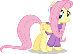 Size: 5000x3650 | Tagged: safe, artist:luckreza8, character:fluttershy, species:pegasus, species:pony, episode:best gift ever, g4, my little pony: friendship is magic, .svg available, bottomless, clothing, cute, earmuffs, female, mare, partial nudity, shyabetes, simple background, smiling, solo, sweater, sweatershy, transparent background, turtleneck, vector